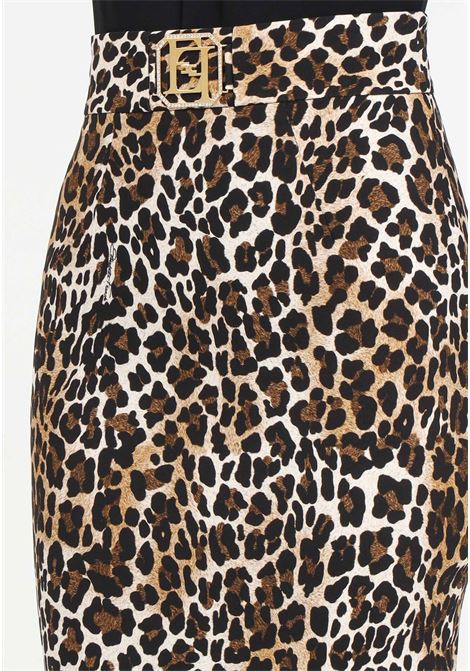 Gonna midi beige da donna in crêpe stampato animalier ELISABETTA FRANCHI | GO06947E2B85